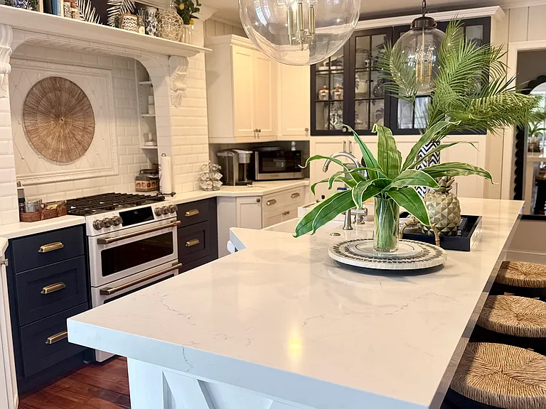 Gorgeous navy/white kitchen with attention to every detail