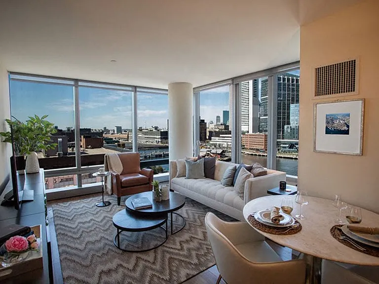 Interior Living Room with Boston City View