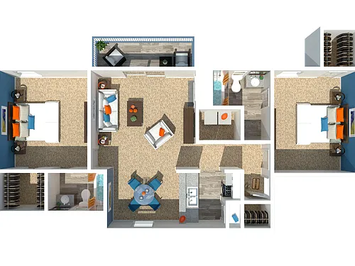 Floor plan 2 Bedroom 2 Bath 957
