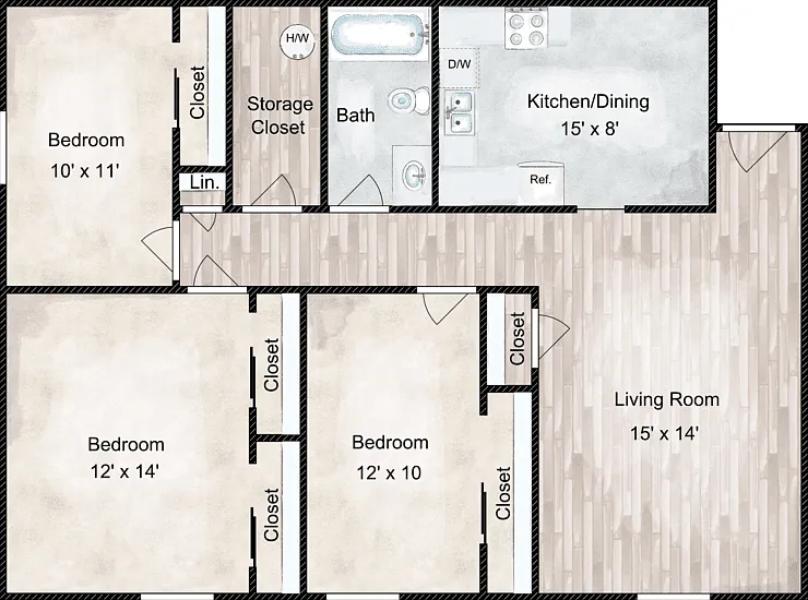 Kenwood 3 Bedroom Floorplan Diagram