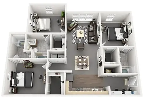 Floor plan 3 Bedroom 3 Bathroom Apartment