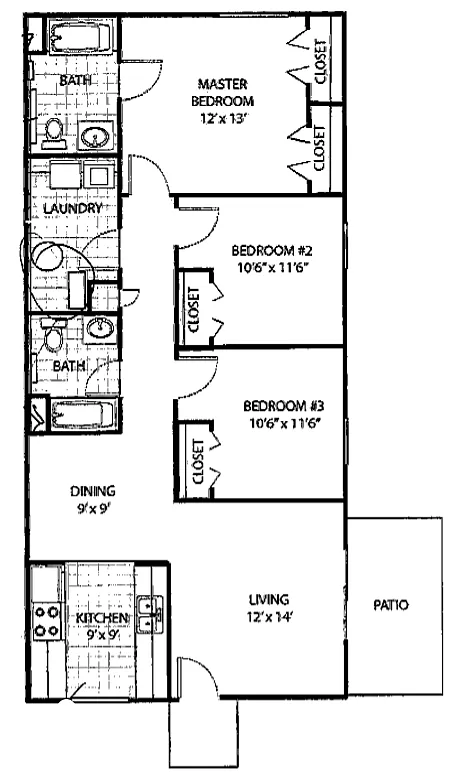 Floor plan CR50D 3 Bedroom Townhome
