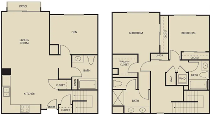Floor plan 2 Bedroom + Den 3 Bathroom Townhome