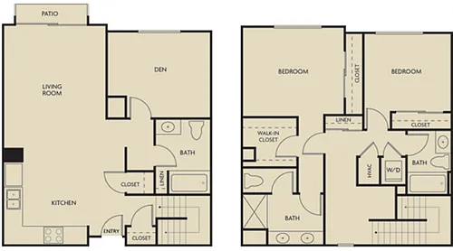 Floor plan 2 Bedroom + Den 3 Bathroom Townhome