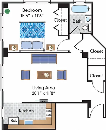 Floor plan Renovated 1 Bedroom 10 Tier
