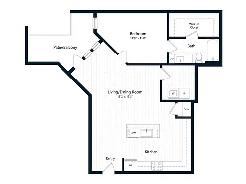Floor plan One Bedroom One Bath (882 SF)