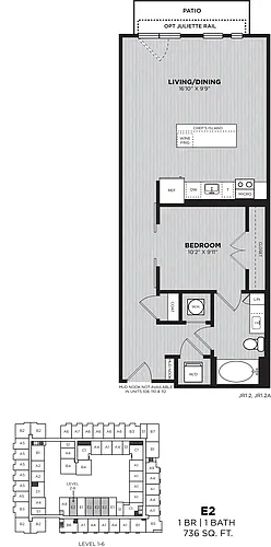 Floor plan 1 Bed/1 Bath-E2 Bentwood