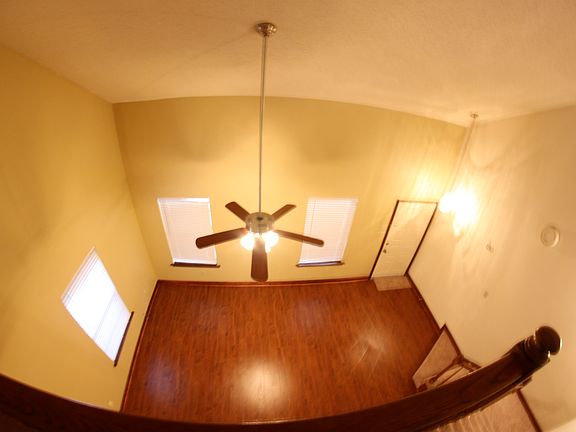 View of cathedral ceiling from upstairs