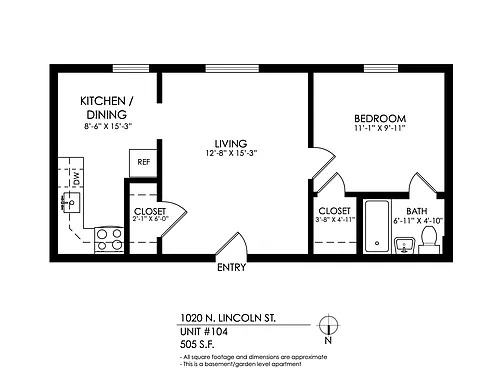 Floor plan 1 Bedroom, 1 Bath