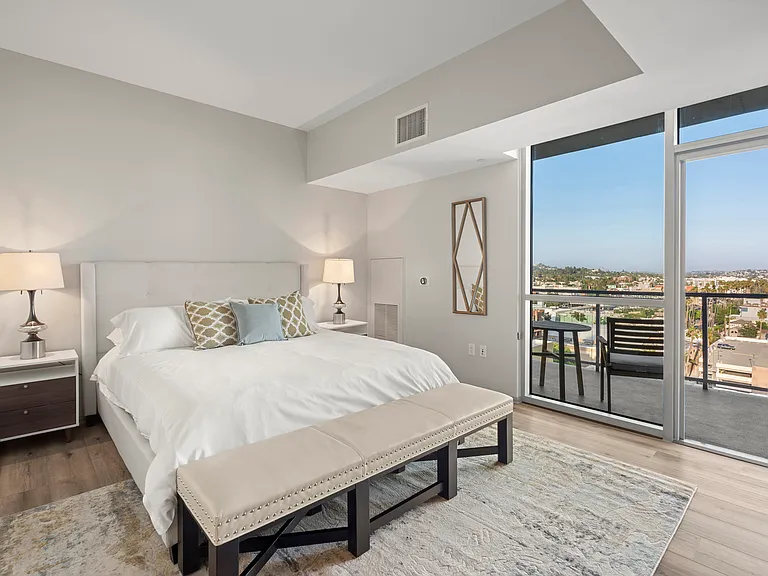 Spacious bedroom at 1600 Vine in Hollywood, CA.