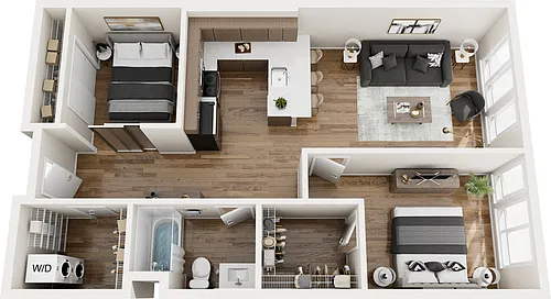 Floor plan One Bed + Alcove Bed w/West View M12