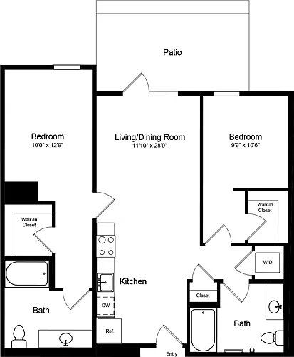 Floor plan 2 Bedroom A5 with Patio