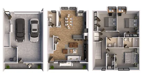 Floor plan 3 Bed/2.5 Bath + XL Garage , Three Story Townhome