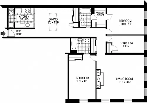 Floor plan 3 Bed 2 Bath - fireplace