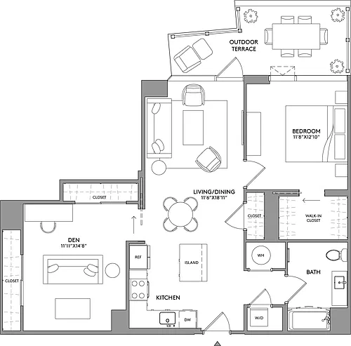 Floor plan 2 Bed/1 Bath Jr-AD4A