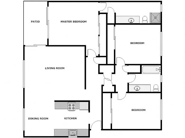 Floor plan 3 Bed / 2 Bath: Type A