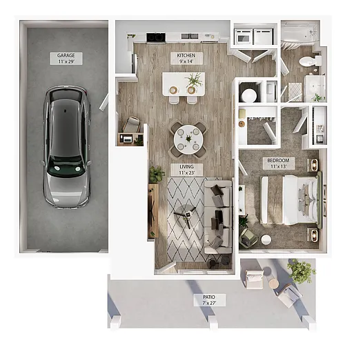 Floor plan 1 BR Designer Courtyard Garage