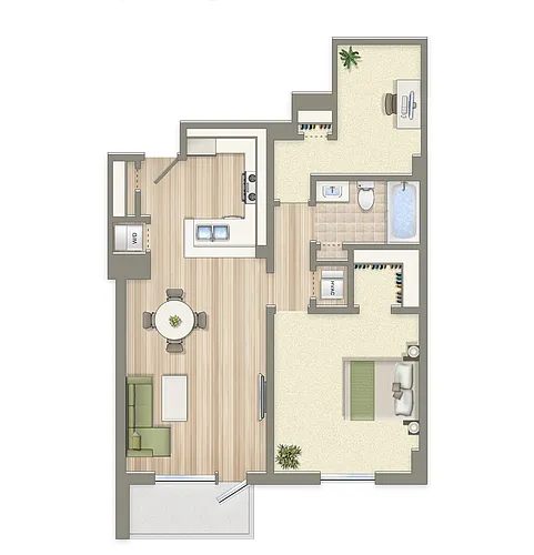 Floor plan 1 Bedroom 1 Bath with Den Plan A Market