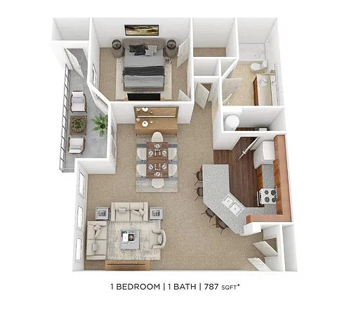 Floor plan One Bedroom- 787 sqft
