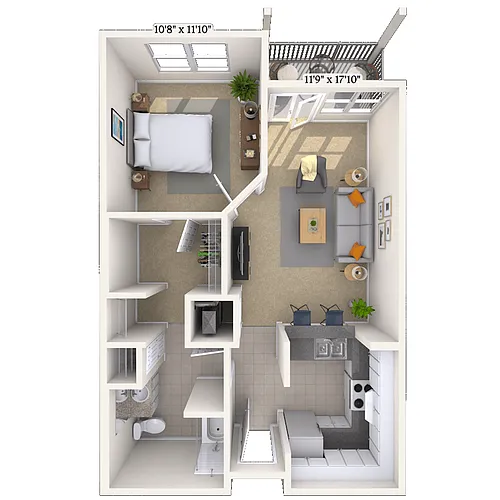 Floor plan Traditional 1x1 638-929 SF