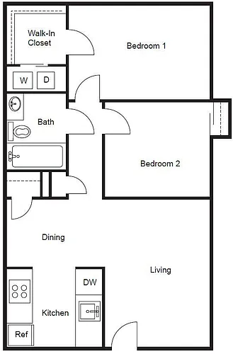 Floor plan 2BD, 1BTH AR
