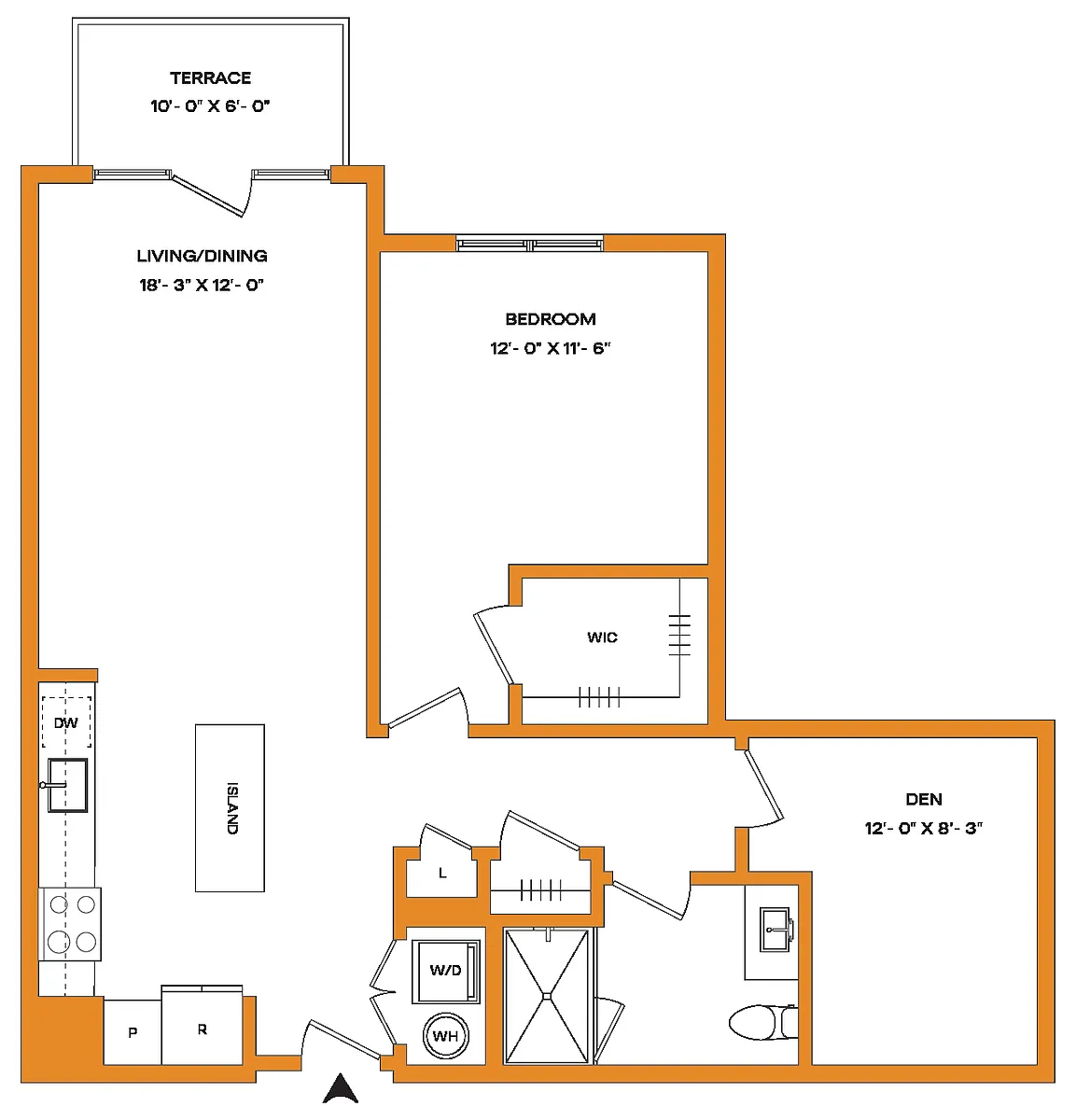 Floor plan 1 Bed/1 Bath Den-A13-T Mason
