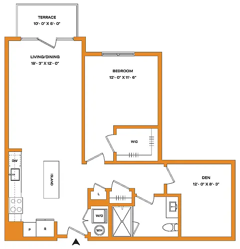 Floor plan 1 Bed/1 Bath Den-A13-T Mason