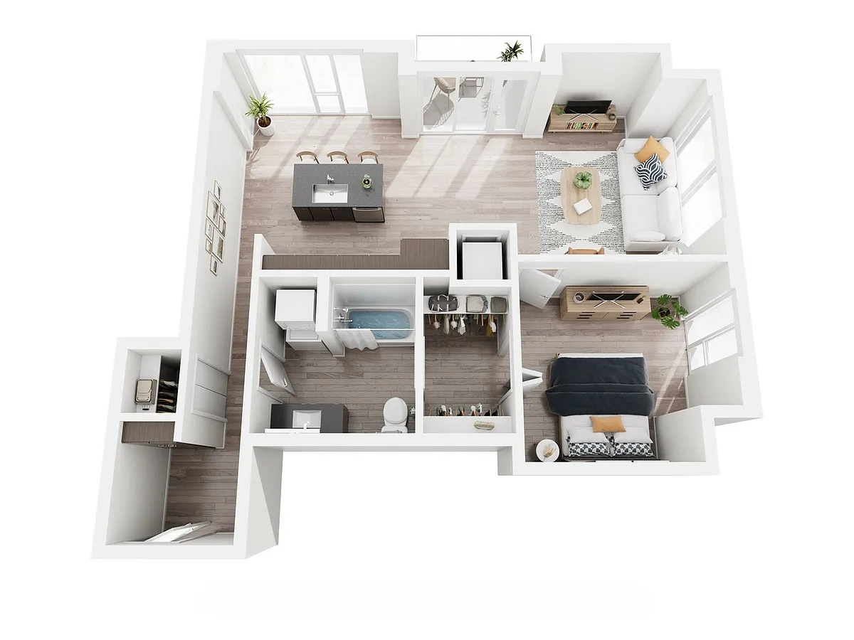 Floor plan 1 Bed, 1 Bath - G