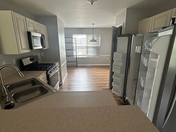 Kitchen looking into dining area