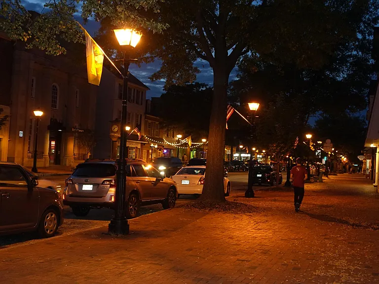 Burlington HIGH STREET at night ~ Building located corner HIGH STREET and BROAD.