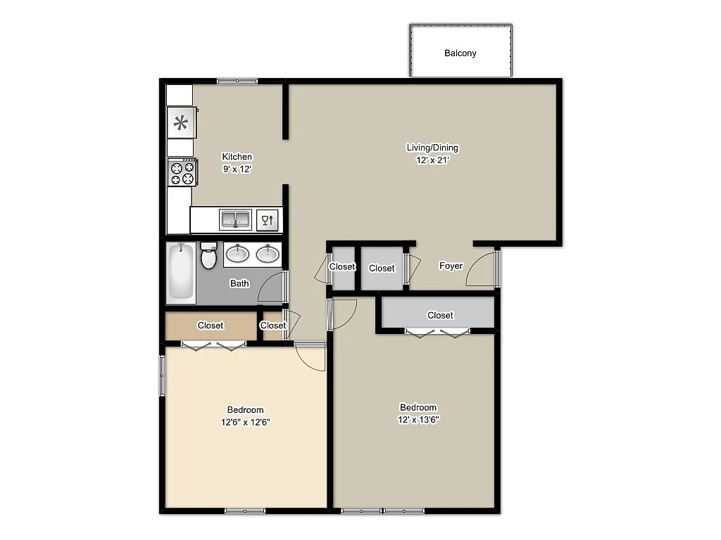 Floor plan Two Bedroom Townhomes