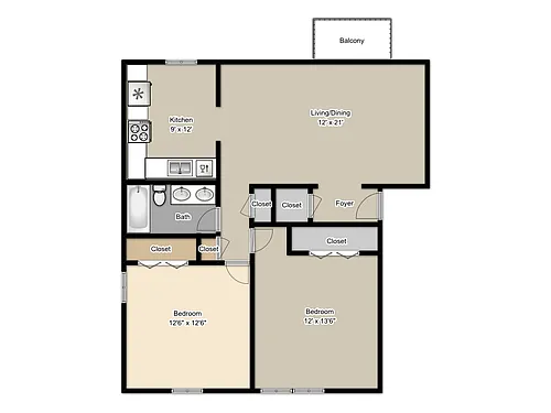 Floor plan Two Bedroom Townhomes