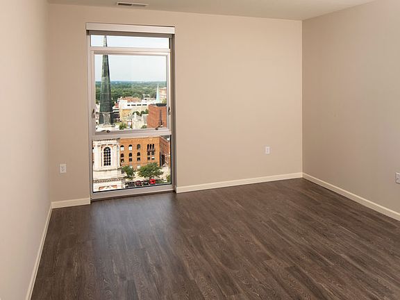 Apartment unit room with views of Downtown Fort Wayne
