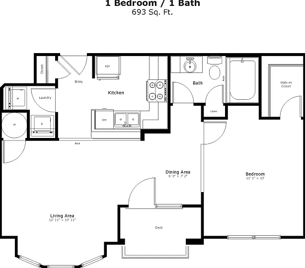 The Buttercup: 693 sq. ft. with a sunny bay window, open patio or deck, and a tucked-away L-shaped laundry space. The Buttercup: 693 sq. ft. with a sunny bay window, open patio or deck, and a tucked-away L-shaped laundry space.