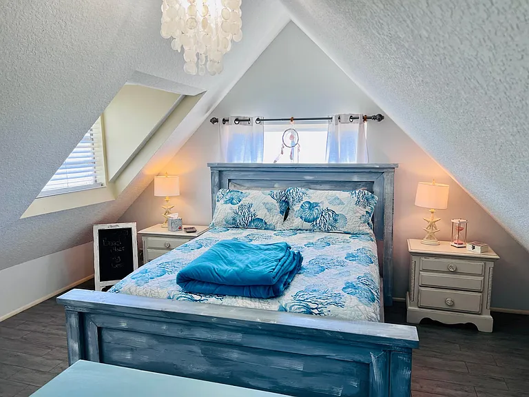Queen Bed with hand crafted wood frame