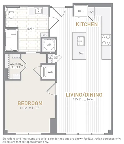 Floor plan 1 Bed 1 Bath-A03a Type A