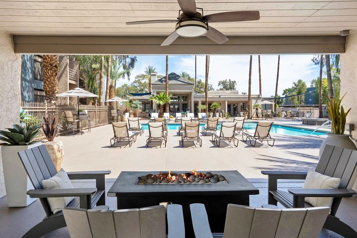 Our poolside fire pit is the epitome of relaxation. Escape under a breezy fan and enjoy the warm glow chatting with friends.