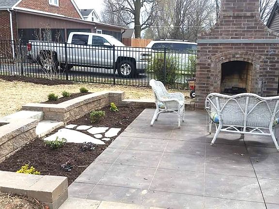 Patio and outdoor fireplace