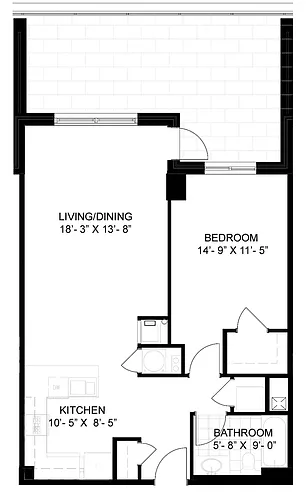 Floor plan 1 Bed/1 Bath-A02