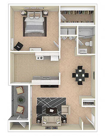 Floor plan 1 BEDROOM (1B)