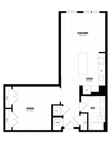 Floor plan 1 Bed/1 Bath Jr- 1BJ B