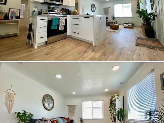 TOP: Kitchen and living room BOTTOM: Living area