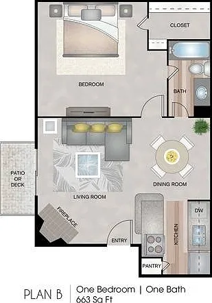 One Bedroom, 663 sqft, Patio/Balcony, Walk-in Closet, Fireplace in 2nd Floor Homes Only One Bedroom, 663 sqft, Patio/Balcony, Walk-in Closet, Fireplace in 2nd Floor Homes Only