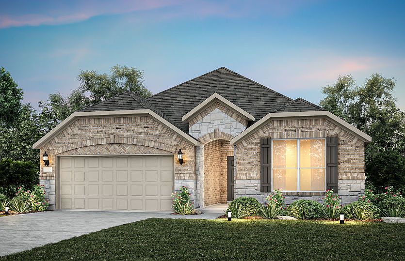 Exterior C of the Blue Sky, a one-story home with 2-car garage and shutters
