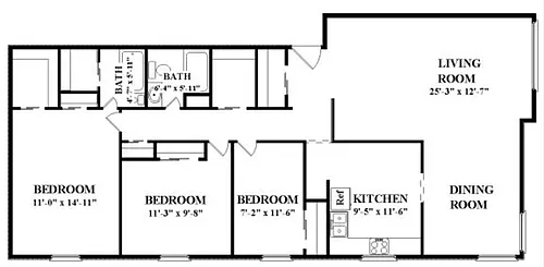 Floor plan 302A - 3 Bdrm, 2 Bath