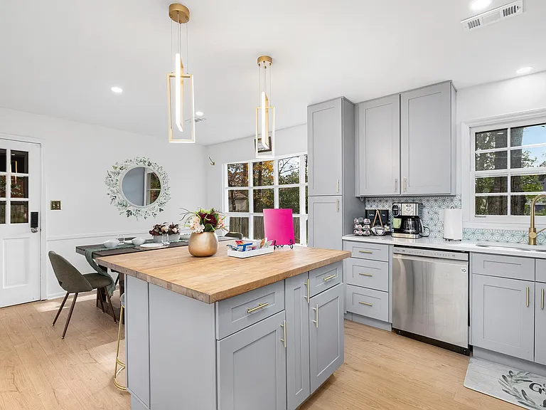 Kitchen island and dining space