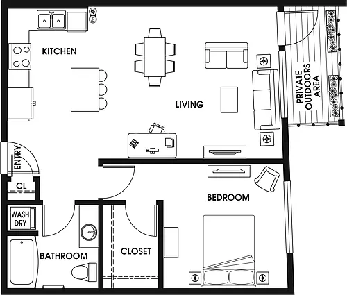 Floor plan 1 Bed/1 Bath-B3