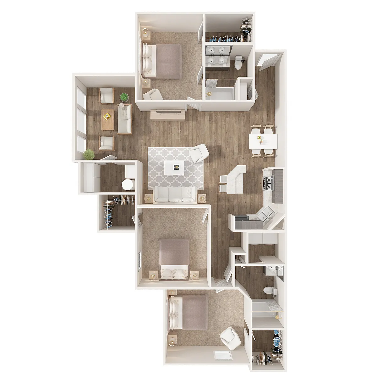 Floor plan Three Bedroom with Sunroom