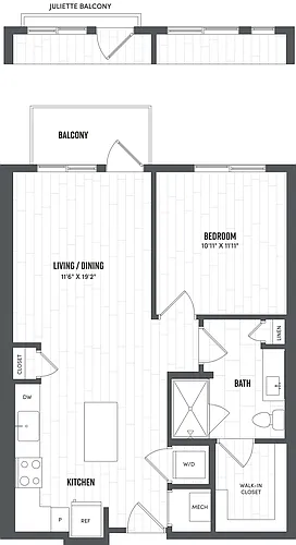 Floor plan 1 Bed/1 Bath-A2