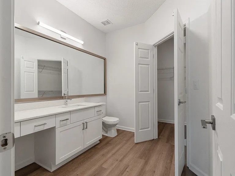 Connected closets in select bathrooms